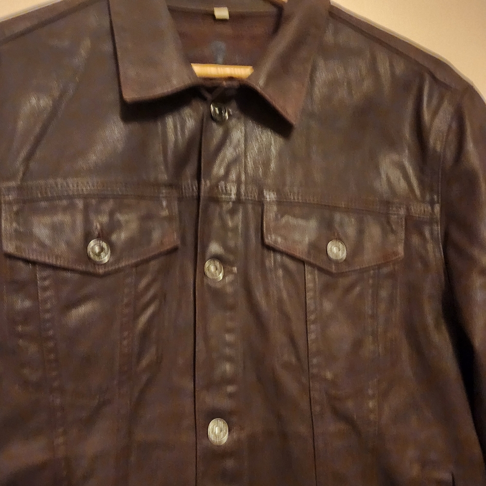 7 For All Mankind Brown Classic Coated Waxed Denim Trucker Jacket Size M NWOT - Picture 4 of 9